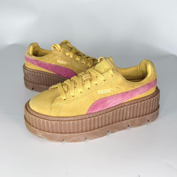 Puma Fenty Cleated Creeper Suede Platform Sneakers Yellow Women 5.5 / Youth 4 - Picture 1 of 13